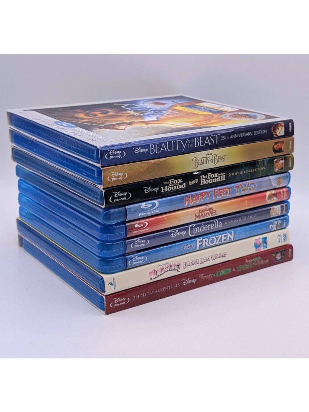 Disney Blu Ray Movie Lot Of 9 With 11 Films Frozen Cinderella Beauty Beast Fox